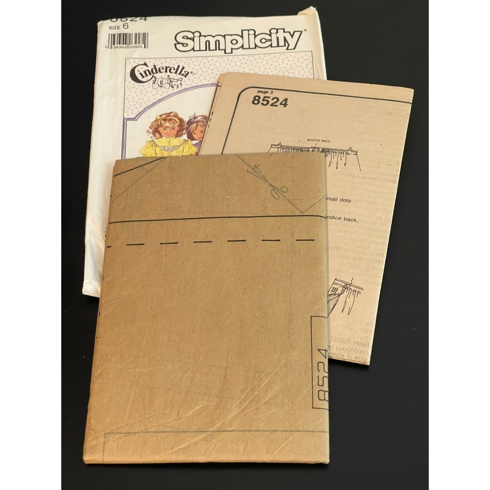 00604 - Simplicity Cinderella Dress Pattern 8524 Sz 6 Kids Girls Costume Fantasy - Picture 2 of 3